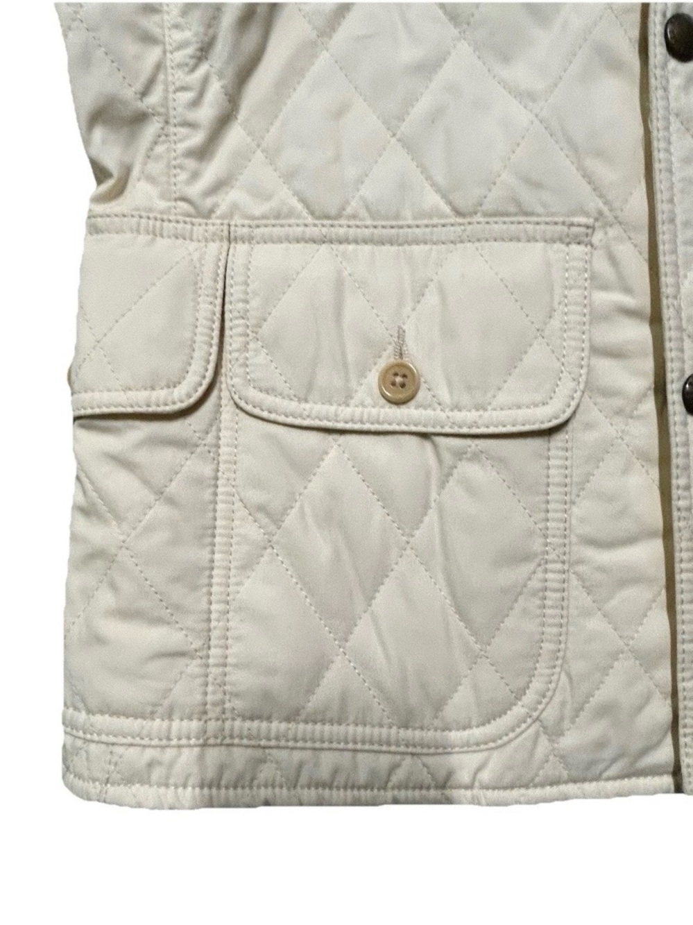 Women’s Ralph Lauren Cream Quilted Puffer Vest Brown Corduroy Collar Size Large - Picture 2 of 6